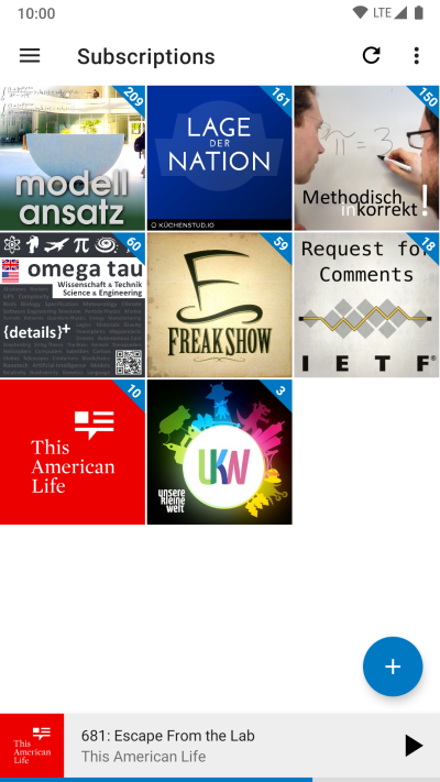 Image of the AntennaPod application on a mobile device