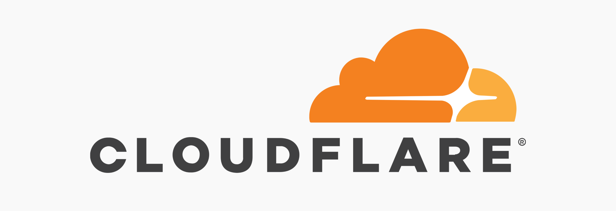 Image of Cloudflare logo of what looks like a sun setting on a horizon with the words Cloudflare underneath in a super bold, dark gray font