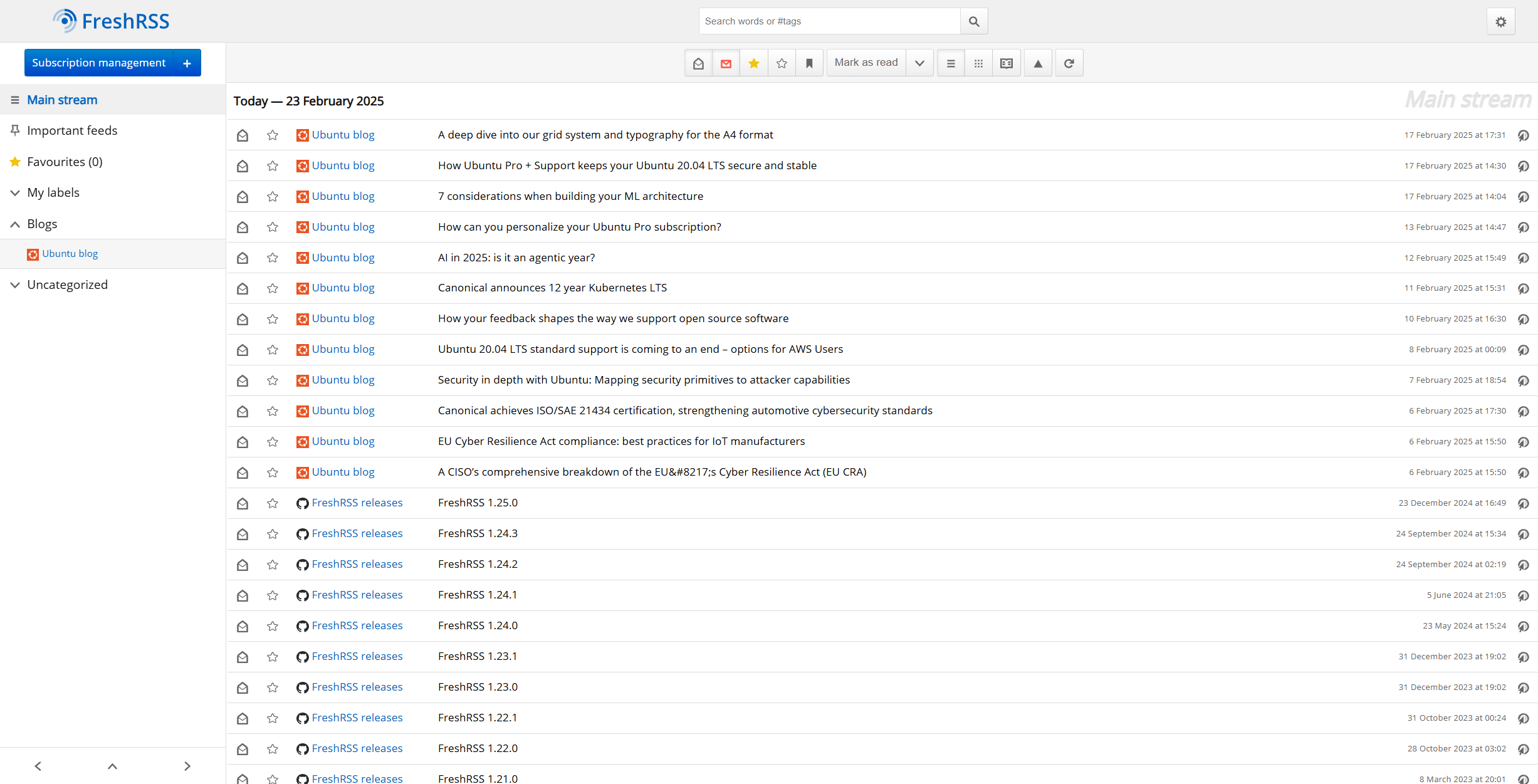 Image of the FreshRSS application
