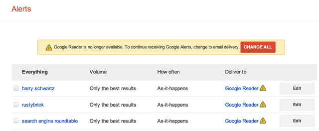 A screenshot of Google Reader dashboard showing a modal that says Google Reader will not be available after July 1, 2013