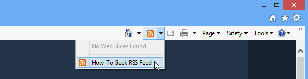 A mouse hovering an RSS icon in the toolbar of Microsoft Internet Explorer