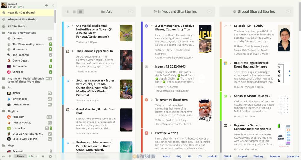 Image of the NewsBlur application