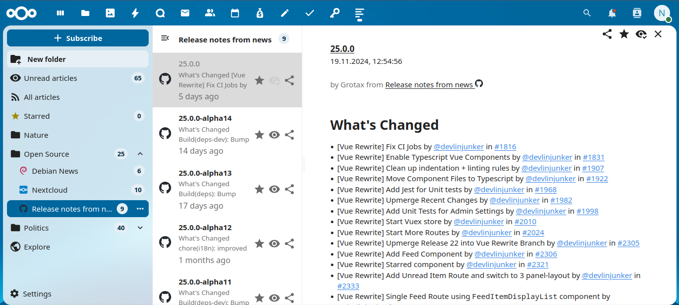 Image of the NextCloud News application