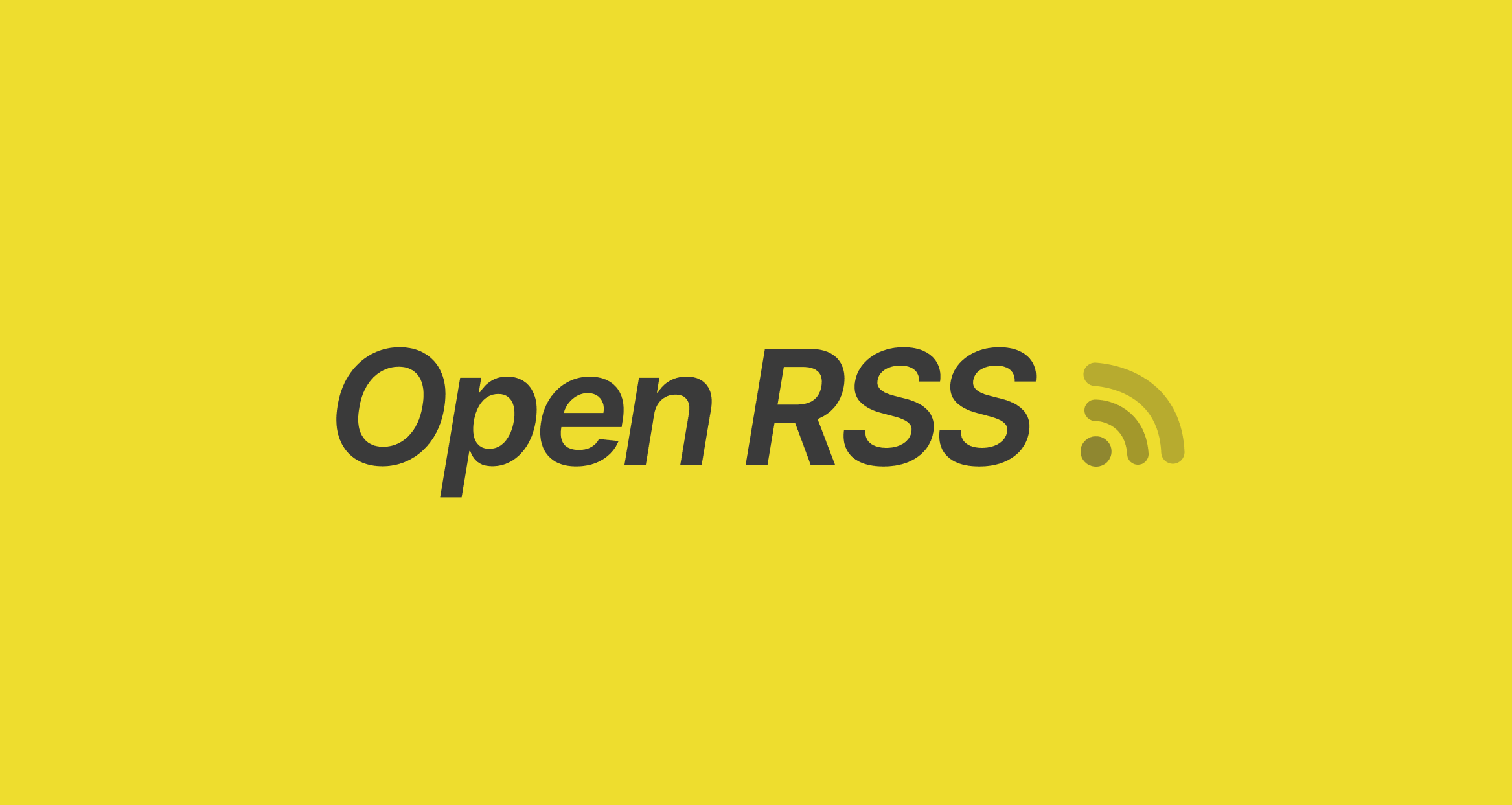 Image of a black Open RSS logo containing an RSS icon on the right, all on its signature yellow background