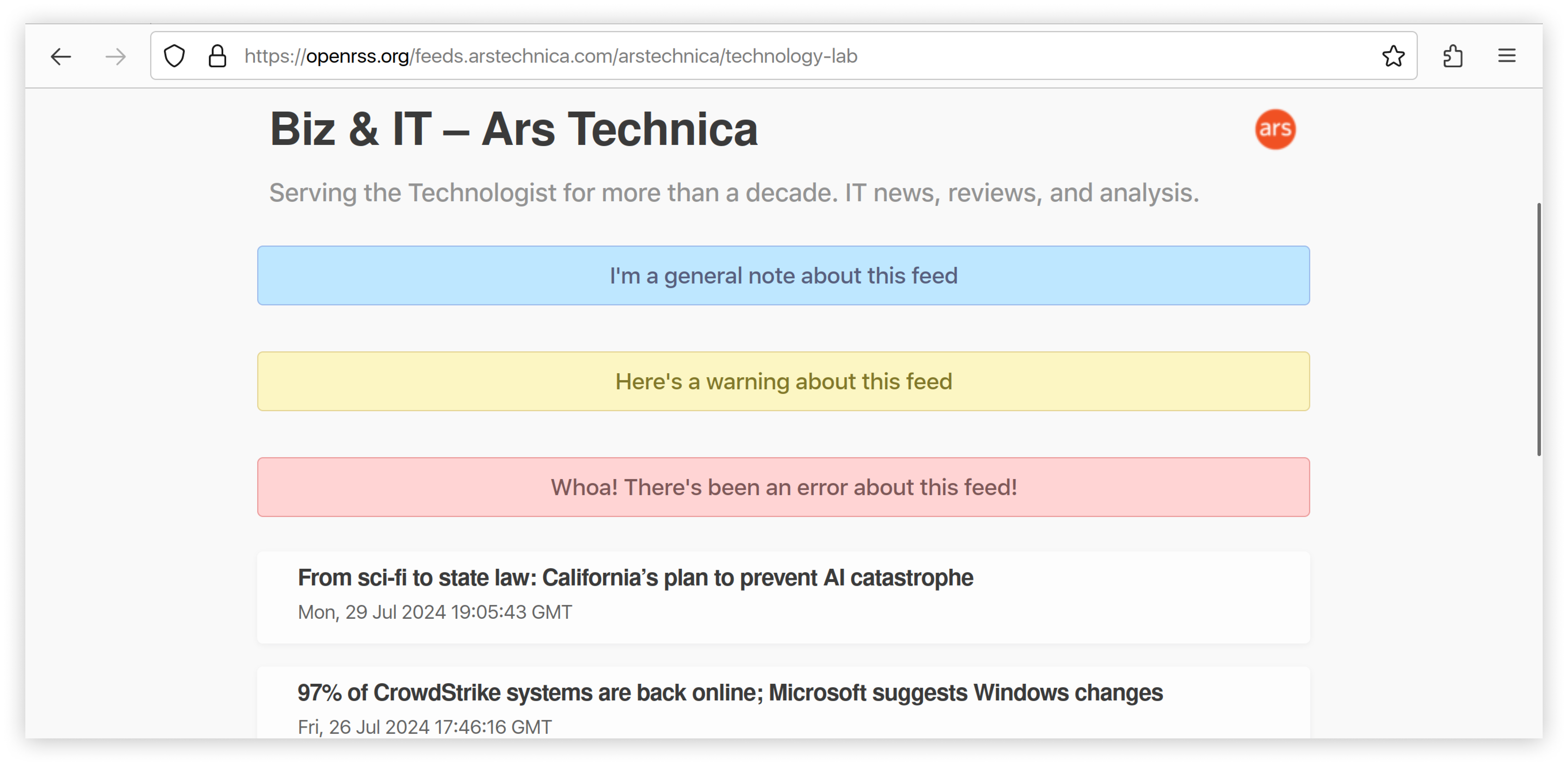 Image of website content flowing into an Open RSS feed that then flows into an RSS reader