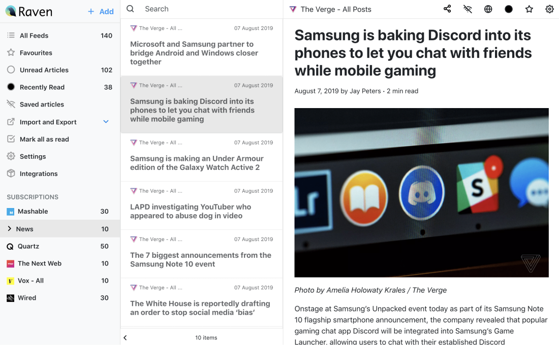Image of the Raven Reader application